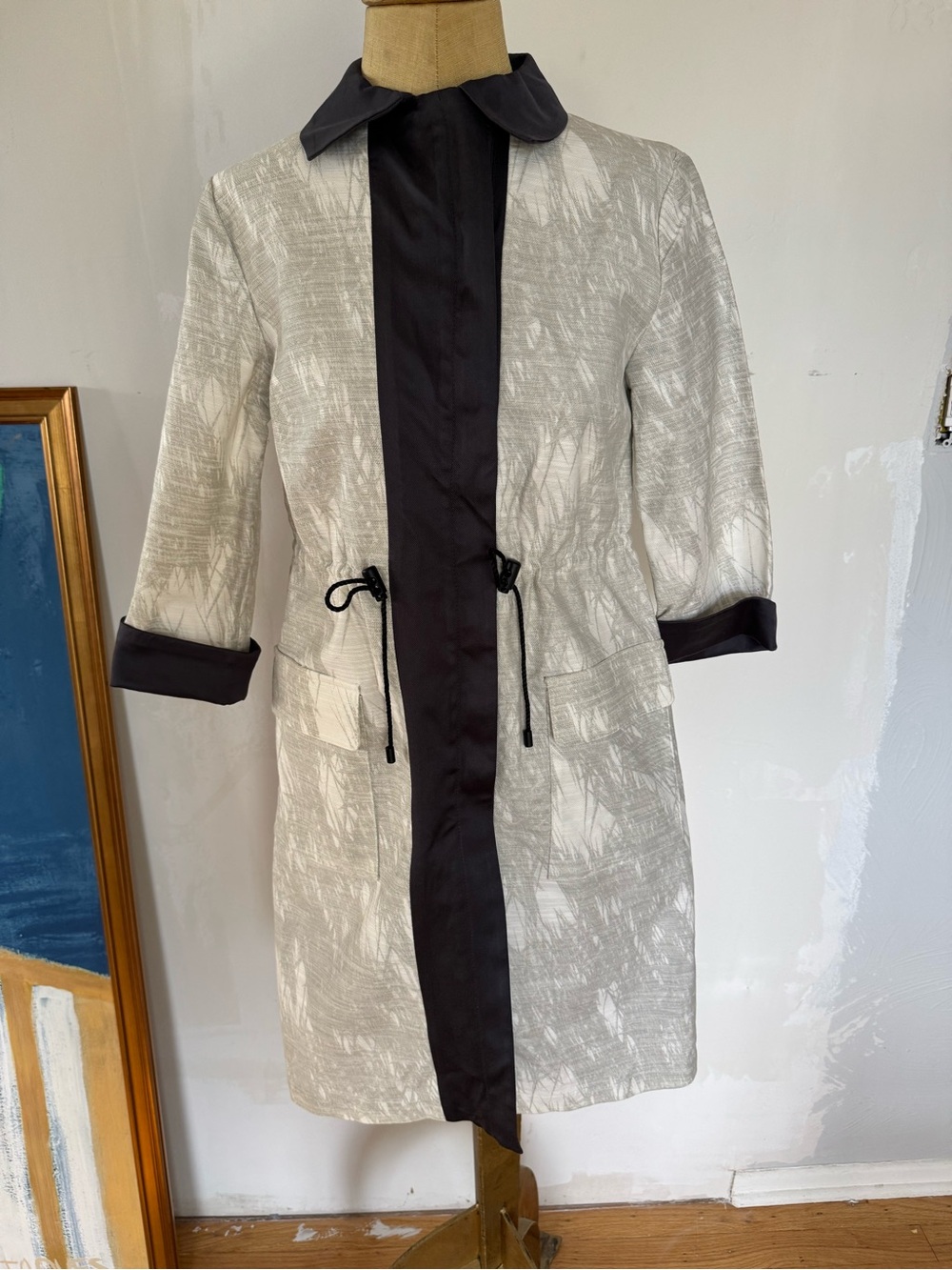 Light Grey Textured Coat with Gey Trim